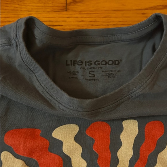 NWOT Life Is Good Blue Tee with Heart and Love Wins Design - Picture 2 of 3